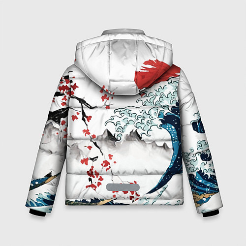 Зимняя куртка для мальчика Хокусай большая волна в Канагаве - пародия укиё / 3D-Светло-серый – фото 2