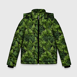 Куртка зимняя для мальчика Листья папоротника паттерн, цвет: 3D-черный