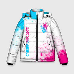 Куртка зимняя для мальчика Cyberpunk 2077 neon gradient style: надпись, симво, цвет: 3D-черный