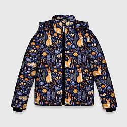 Зимняя куртка для мальчика Оранжевые зайчики в траве на синем фоне
