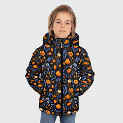 Куртка зимняя для мальчика Цветы на темном фоне узор, цвет: 3D-светло-серый — фото 2