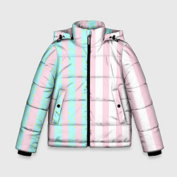 Куртка зимняя для мальчика Полоска Барби и Кена - сплит: нежно-мытный и розов, цвет: 3D-черный