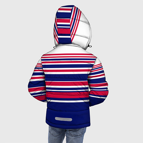 Зимняя куртка для мальчика Красные и синие полосы на белом фоне / 3D-Черный – фото 4
