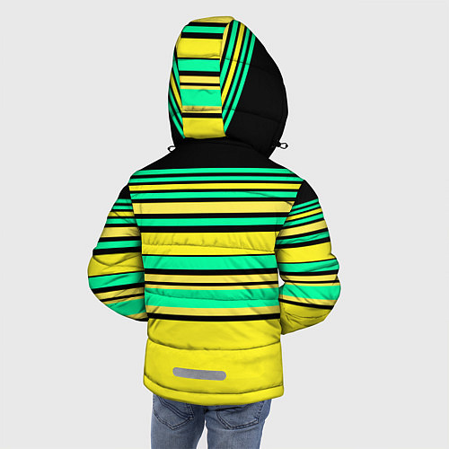 Зимняя куртка для мальчика Разноцветный черно желтый с зеленым полосатый узор / 3D-Черный – фото 4