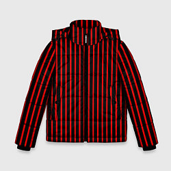 Куртка зимняя для мальчика Красно-чёрный полосатый, цвет: 3D-черный