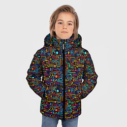 Куртка зимняя для мальчика Абстрактные разноцветные линии на черном фоне, цвет: 3D-черный — фото 2
