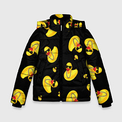 Куртка зимняя для мальчика Жёлтая уточка в в темных очках и цепочке на черном, цвет: 3D-черный