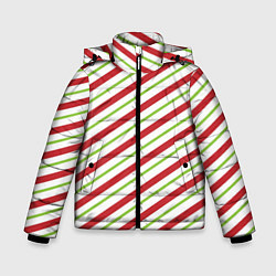 Куртка зимняя для мальчика Рождественский паттерн красно зеленые полосы, цвет: 3D-светло-серый