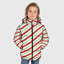 Куртка зимняя для мальчика Рождественский паттерн красно зеленые полосы, цвет: 3D-светло-серый — фото 2