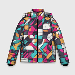Куртка зимняя для мальчика Разноцветные ретро фигуры, цвет: 3D-черный