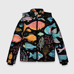 Куртка зимняя для мальчика Фолк-арт рыбовы, цвет: 3D-черный