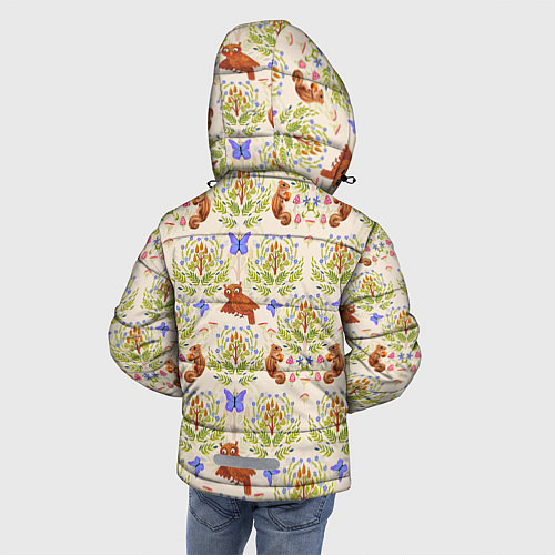 Зимняя куртка для мальчика Сказочный лес бурундук и сова в деревьях / 3D-Светло-серый – фото 4