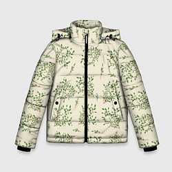 Куртка зимняя для мальчика Веточки с зелеными листьями, цвет: 3D-красный