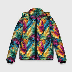 Куртка зимняя для мальчика Разноцветные пальмовые листья паттерн, цвет: 3D-черный