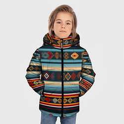 Куртка зимняя для мальчика Этнический орнамент в горизонтальную полоску, цвет: 3D-красный — фото 2
