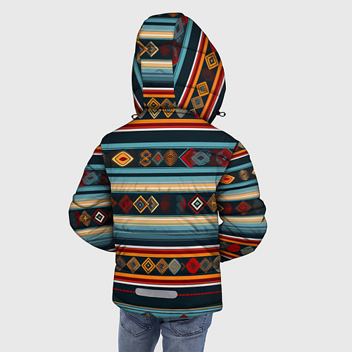 Зимняя куртка для мальчика Этнический орнамент в горизонтальную полоску / 3D-Черный – фото 4