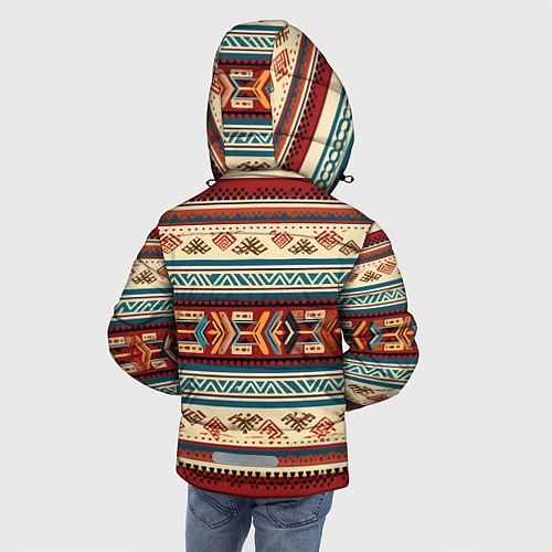 Зимняя куртка для мальчика Этнический паттерн в горизонтальную полоску / 3D-Светло-серый – фото 4