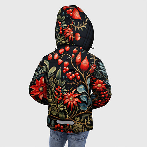 Зимняя куртка для мальчика Новогодние ягоды и цветы / 3D-Черный – фото 4