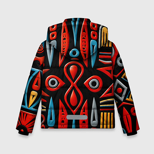 Зимняя куртка для мальчика Красно-синий узор в африканском стиле / 3D-Светло-серый – фото 2