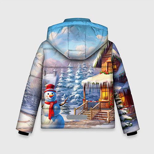 Зимняя куртка для мальчика Новогодняя деревня и снеговик / 3D-Светло-серый – фото 2