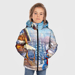 Куртка зимняя для мальчика Новогодняя деревня и снеговик, цвет: 3D-красный — фото 2