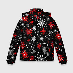 Куртка зимняя для мальчика Белые и красные снежинки на черном фоне - нейросет, цвет: 3D-черный