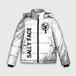 Куртка зимняя для мальчика Sally Face glitch на светлом фоне вертикально, цвет: 3D-черный