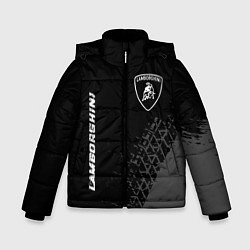 Зимняя куртка для мальчика Lamborghini speed на темном фоне со следами шин ве