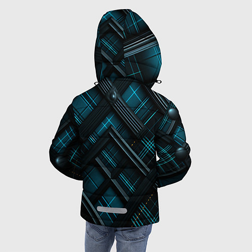 Зимняя куртка для мальчика Тёмно-синяя диагональная клетка в шотландском стил / 3D-Черный – фото 4