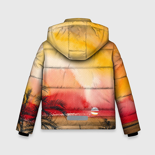 Зимняя куртка для мальчика Тропический закат акварель / 3D-Светло-серый – фото 2
