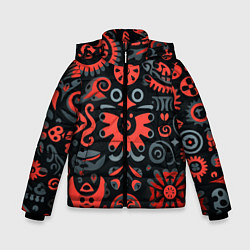 Куртка зимняя для мальчика Красно-черный узор в славянском стиле, цвет: 3D-красный