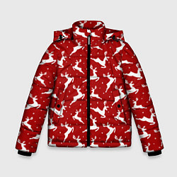Куртка зимняя для мальчика Красный паттерн с новогодними оленями, цвет: 3D-черный
