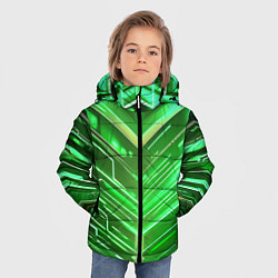Куртка зимняя для мальчика Зелёные неон полосы киберпанк, цвет: 3D-красный — фото 2