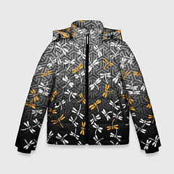 Куртка зимняя для мальчика Стрекозы поверх графики, цвет: 3D-черный