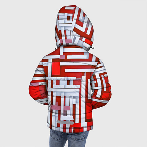 Зимняя куртка для мальчика Полосы на красном фоне / 3D-Красный – фото 4