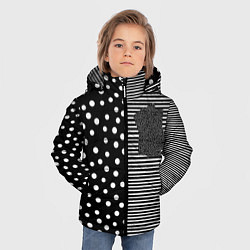 Куртка зимняя для мальчика Мелкая полоска и белый горошек на чёрном, цвет: 3D-красный — фото 2