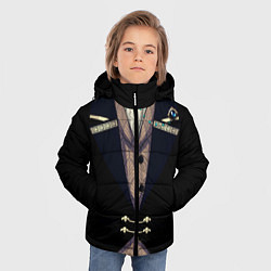 Куртка зимняя для мальчика Фрак тёмный с цепочками и брошью, цвет: 3D-черный — фото 2