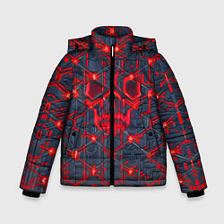 Куртка зимняя для мальчика Красная неоновая сеть, цвет: 3D-светло-серый