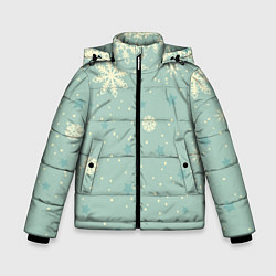 Зимняя куртка для мальчика Снежинки и звезды на матно зеленем