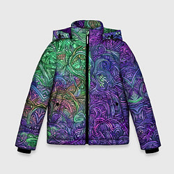 Зимняя куртка для мальчика Вьющийся узор фиолетовый и зелёный