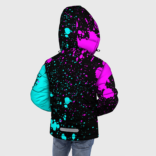 Зимняя куртка для мальчика Федор и неоновый герб России вертикально / 3D-Черный – фото 4