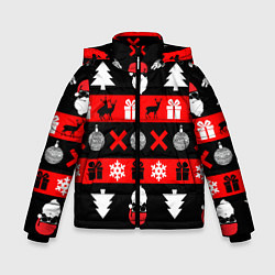 Куртка зимняя для мальчика Новогодний патерн с оленями и сантой, цвет: 3D-черный
