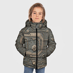 Куртка зимняя для мальчика Металлическая ржавая обшивка с микросхемами и гайк, цвет: 3D-красный — фото 2
