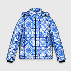 Куртка зимняя для мальчика Голубая плитка из кухни, цвет: 3D-красный