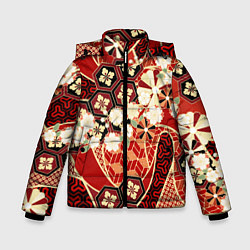 Куртка зимняя для мальчика Японские хризантемы с сакурой, цвет: 3D-черный