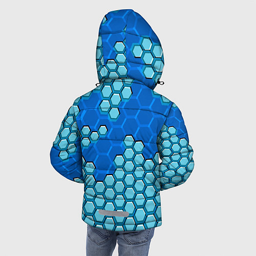 Зимняя куртка для мальчика Синяя энерго-броня из шестиугольников / 3D-Светло-серый – фото 4