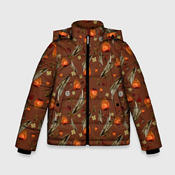 Зимняя куртка для мальчика Перья и физалис brown