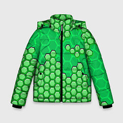Куртка зимняя для мальчика Зелёная энерго-броня из шестиугольников, цвет: 3D-красный