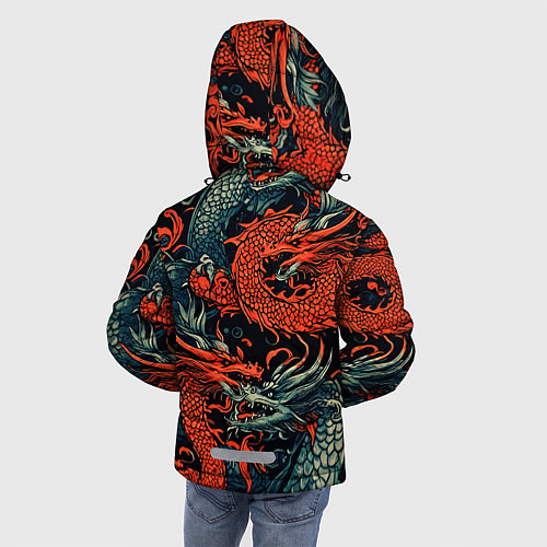 Зимняя куртка для мальчика Красный и серый дракон / 3D-Черный – фото 4