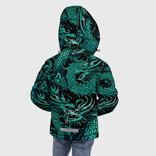 Зимняя куртка для мальчика Дракон бирюзового цвета / 3D-Черный – фото 4